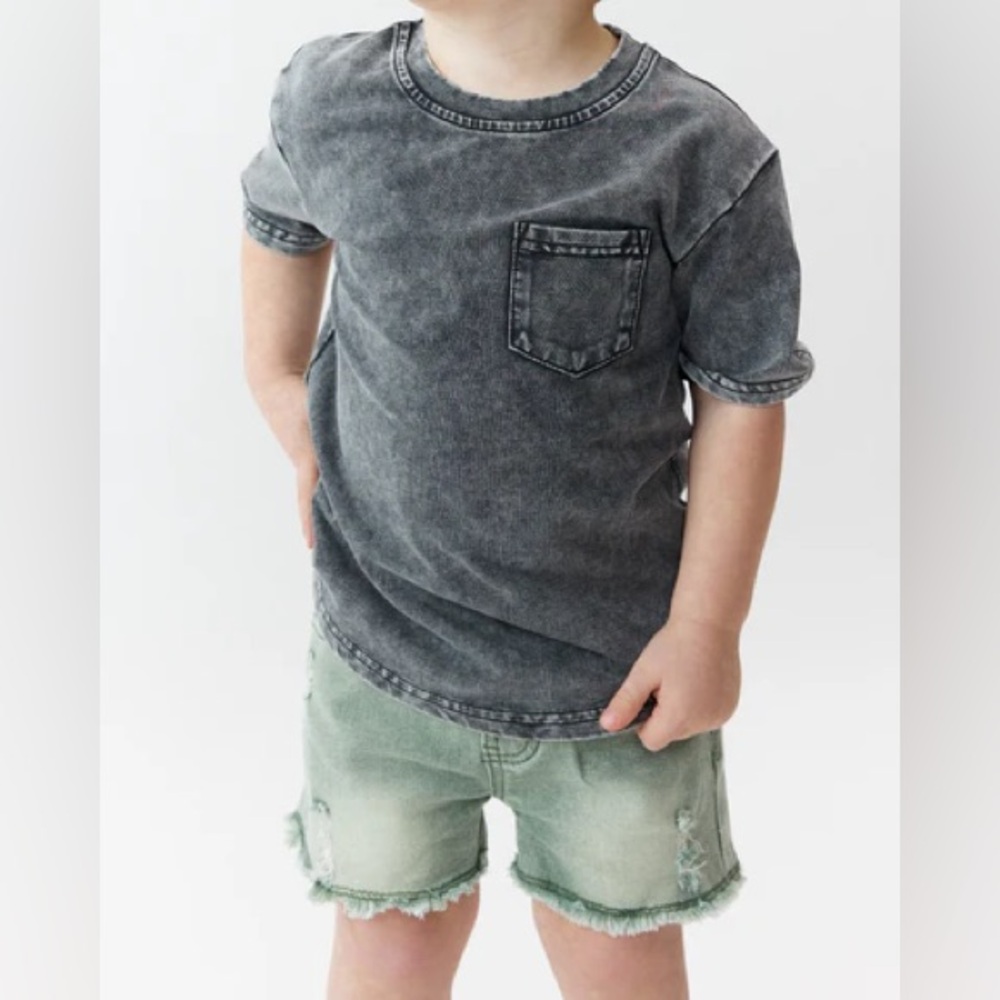 LITTLE BIPSY CUT OFF DENIM SHORTS - GREEN WASH (Unisex 4T-5T)